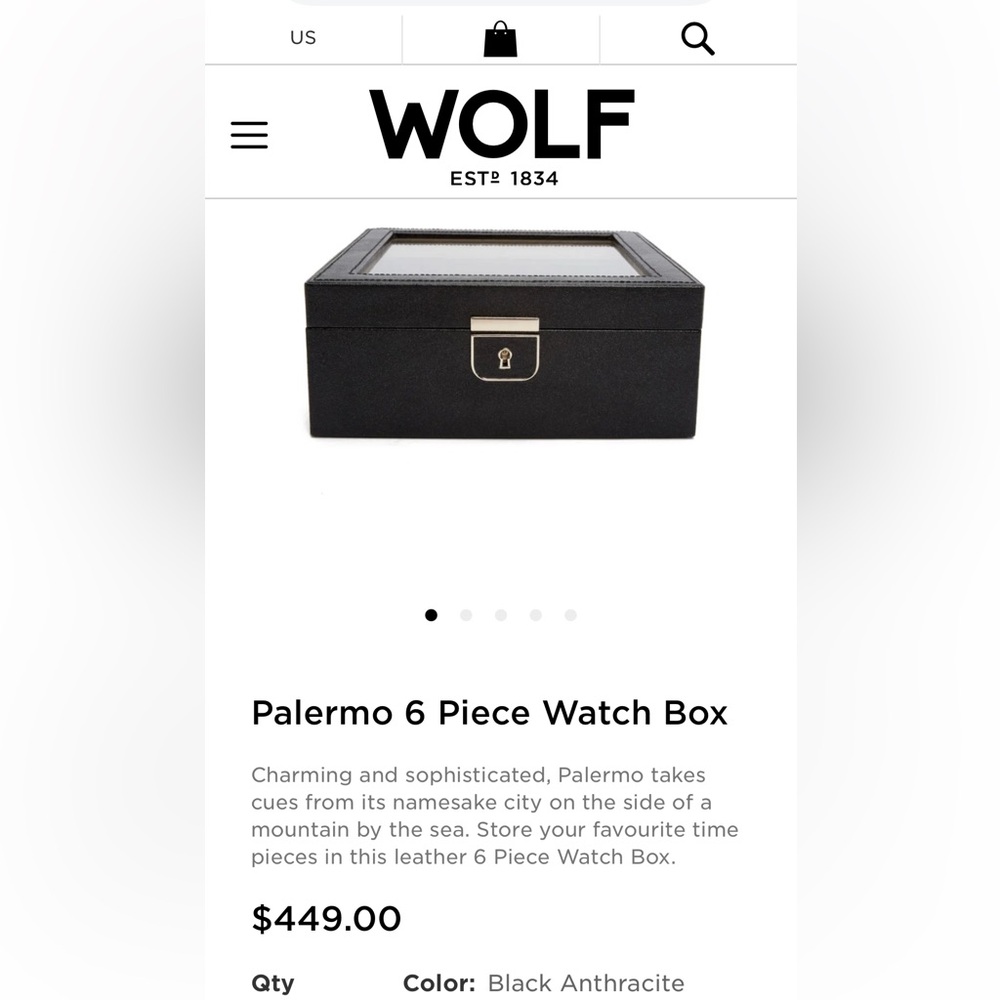 WOLF Black Palermo 6 Piece Watch Box